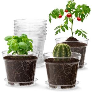 4 Inch Clear Nursery Pots, 8 Pack Highly Transparent Plant Pots for Small Indoor Plants with Drainage Holes and Trays, Plastic Seedling Starter Planters for Flowers