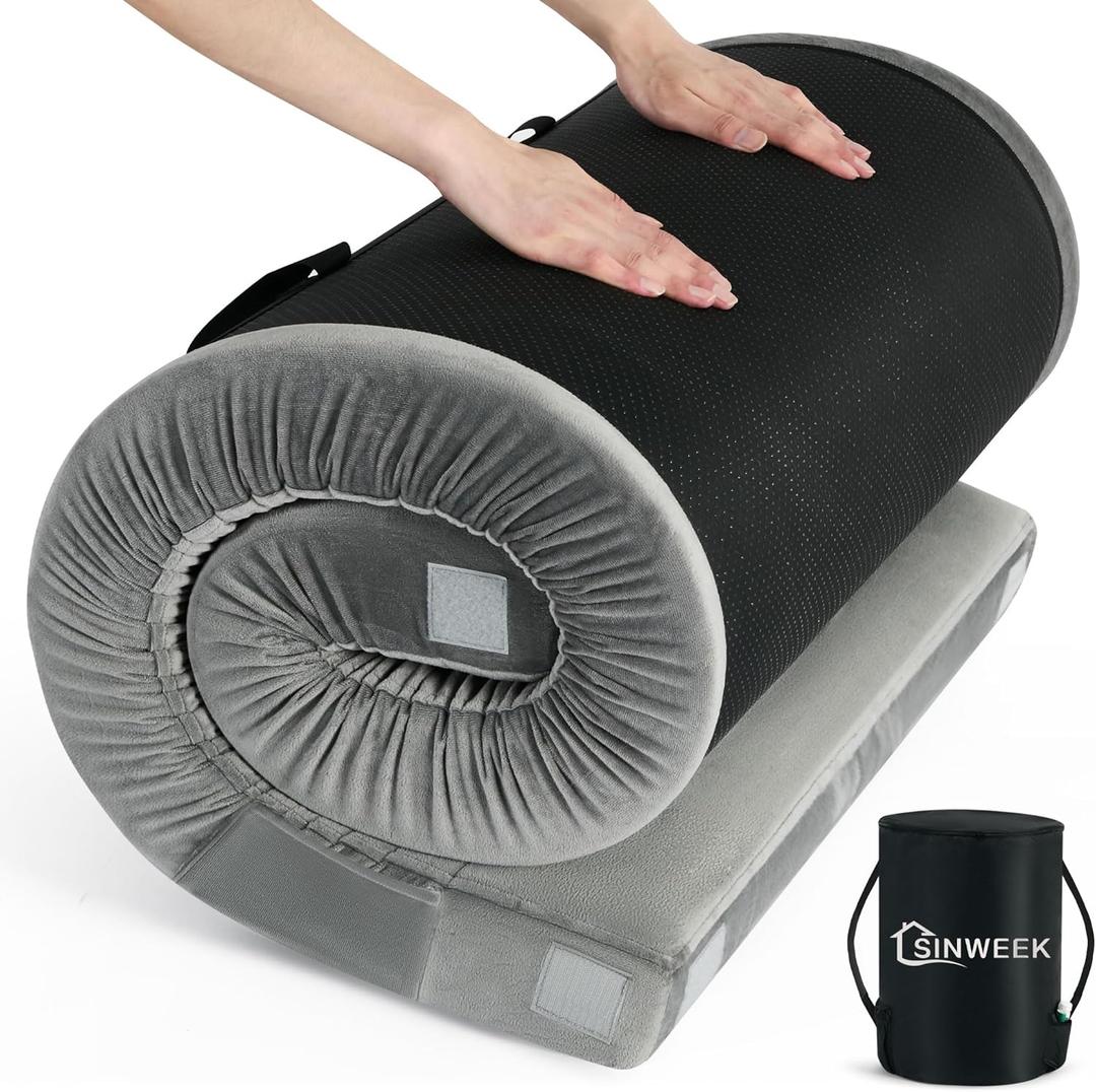 Sinweek Memory Foam Camping Mattress CertiPUR-US Waterproof Portable Roll Up Mattress for Adults Cot Mattress Car Van Sleeping Mat Pad with Carrying Bag (Cot (72*24*3"))