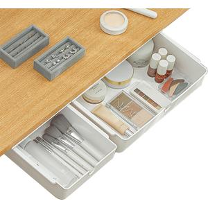 Under Desk Drawer, 2 Pack Large and Medium Hidden Self-Adhesive Under Desk Organisers for Storage of Cutlery, Office Supplies, Stationery and Cosmetics (White-2)