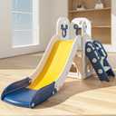 Toddler Slide L-Shaped, 5 in 1 Kids Slide Climber for Toddler, with Ball & Hoop, Indoor Outdoor Baby Playset, Anti-Slip, 65IN/165CM,Toy Storage, Ideal for Boys Girls Birthday