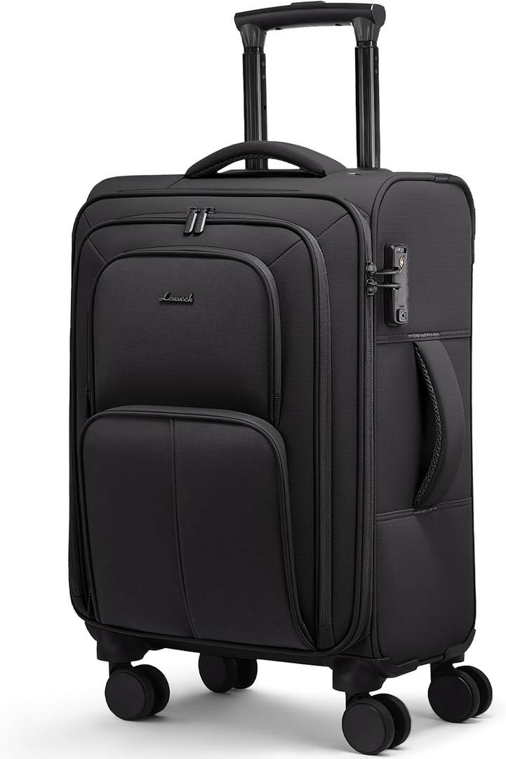 LOVEVOOK Carry On Luggage 22x14x9 Airline Approved, 22 Inch Softside Suitcases with Spinner Wheels, Lightweight Carry-on Suitcase with TSA Lock for Women Men, Large Luggage for Travel Business Trip, Black