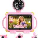 PEICHENG Tablet for Kids 7Inch IPS Display, (3+5GB) RAM+32GB ROM+1TB Expand, Shockproof Case with Handles, Parental Control, Educational Entertainment Apps, Dual Cameras (90 Rotatable Lens), Pink