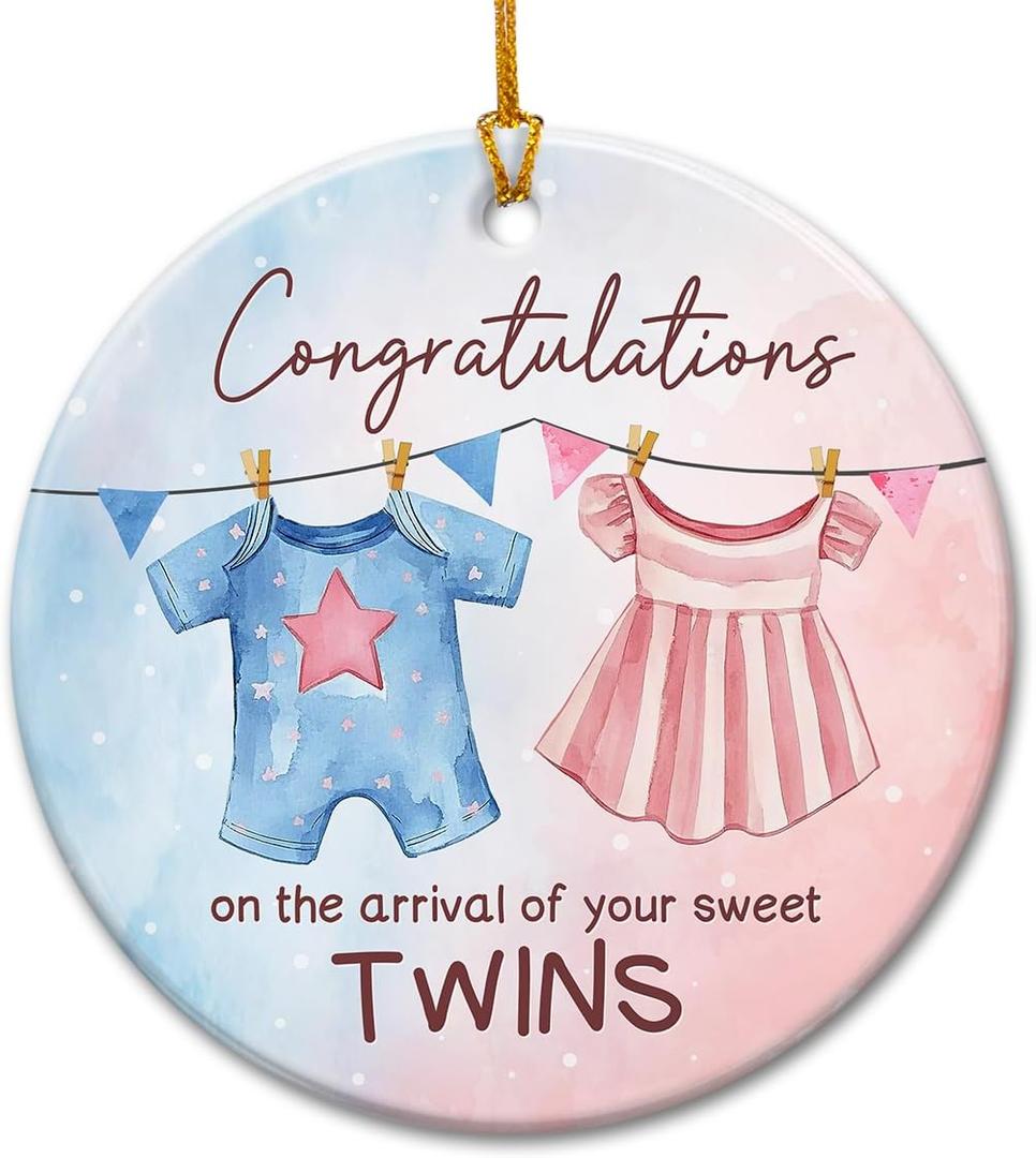 10 x New Baby Twins Christmas Ornament - Congratulations Gifts for Twins Boy and Girl, Newborn Baby Gifts - Baby First Christmas Ornament, Gift for New Twin Moms, Dads, Parents