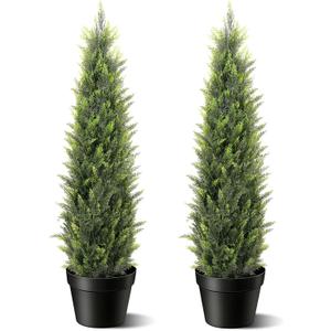 Artificial Cedar Topiary Trees 3FT 2 Set Outdoor Indoor Faux Cypress Plants
