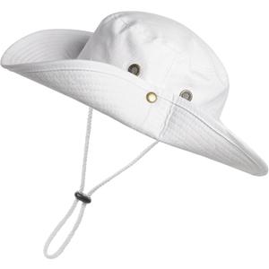 Womens Sun Hat Wide Brim Bucket Hats Hiking Fishing UV Protection Safari Boonie Hat for Men Women (White)