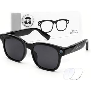 AI Smart Glasses with Camera, 8MP HD Bluetooth Camera Glasses for Women Men | 1080P Video Recording Sunglasses, Real Time Translation, Voice Assistant, Open Earbuds, Travel, Work, Vlog