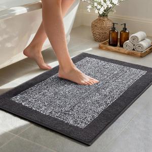 36x24 Large Bathroom Rugs Washable Non Slip, Dark Grey Bath Mat for Bathroom Floor Tub, Soft Absorbent Quick Dry Mats for Shower, Bathtub,Home Decor