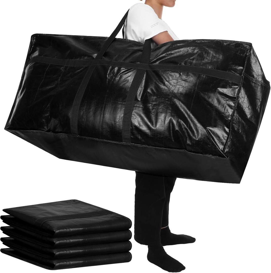 Windyun 4 Pack 57 Gallon Extra Large Moving Bags XXL Heavy Duty Storage Bag with Strong Zipper Handle Jumbo Big Tote Box Foldable for College Dorm Travel Clothes Duffle Blanket Pillow(Black)