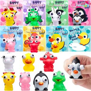 JOYIN 28 PCS Valentine's Day Gifts Card with Unzip Popping Eyes Animal Keychains for Kids Party Favor, Classroom Exchange Prizes, Valentines Greeting Cards
