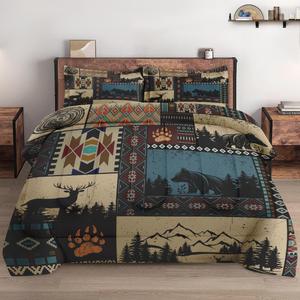 Twin Size Comforter Set with Pillowcase, Deer Bear Animal 2 Pcs Bedding for Kids and Adults, Black White Abstract Soft Comforter Set for Bedroom Bed Decor 