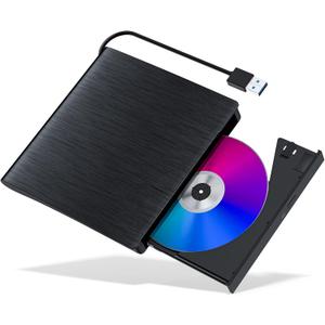 External CD/DVD Drive for Laptop USB 3.0 Burner +/-RW Portable DVD Player CD ROM Writer Reader Plug & Play for Windows Mac Linux PC (All in 1)
