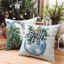 2 x Artscope Christmas Throw Pillow Covers 16x16 Inch Set of 4, Santa Claus Merry Bright Xmas Tree Ball Holiday Decoration Pillow Cases for Christmas Home Decor-Blue