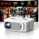 [AI Movin 2.0 System/1200 ANSI/Auto Focus] Projector-4K with WiFi 6 and Bluetooth, 30W DoIby Audio APPS Built-in Outdoor-Projector, Lisowod 1080P Smart Portable Proyector with HDR10+ 2025 Upgraded (White)