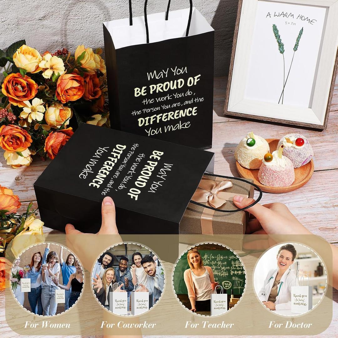 Thank You Paper Gift Bags Employee Appreciation Gift Bags May You Be Proud Gift Bags with Handles Kraft Paper for Student Coworker Colleagues Men Women (Black)