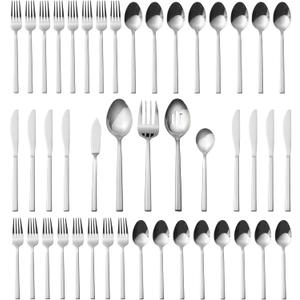 Alata Cube 45-Piece Forged Stainless Steel Flatware Set Cutlery Set,Service for 8,Silver Finish,Dishwasher Safe
