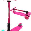 ChromeWheels Foldable Scooters for Kids, Deluxe Kick Scooter 4 Adjustable Height 132lbs Weight Limit 3 Wheel, Lean to Steer LED Light Up Wheels, Best Gifts for Girls Boys Age 3-12 Year Old (# Pink)