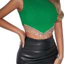 Durio Sparkly Crop Tops for Women Rhinestone Fringe Tank Tops Sexy Tops Nashville Going Out Tops Y2K Party Concert Disco Rave Festival Outfit Gifts for Women Green Medium