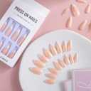 24PCS Pink Almond Press on Nails, Medium Acrylic Full Cover Stick on Nails for Women, Elegant French Nail Tips for Women Manicure, Nail Decoration