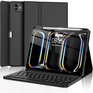 Keyboard Case for iPad Pro 11-inch (M4) 2024, Smart Folio Cover with Pencil Holder, Rechargeable, Magnetic Wireless Keyboard for iPad Pro 11, Only Compatible with Model A2836/A2837/A3006,Dark black