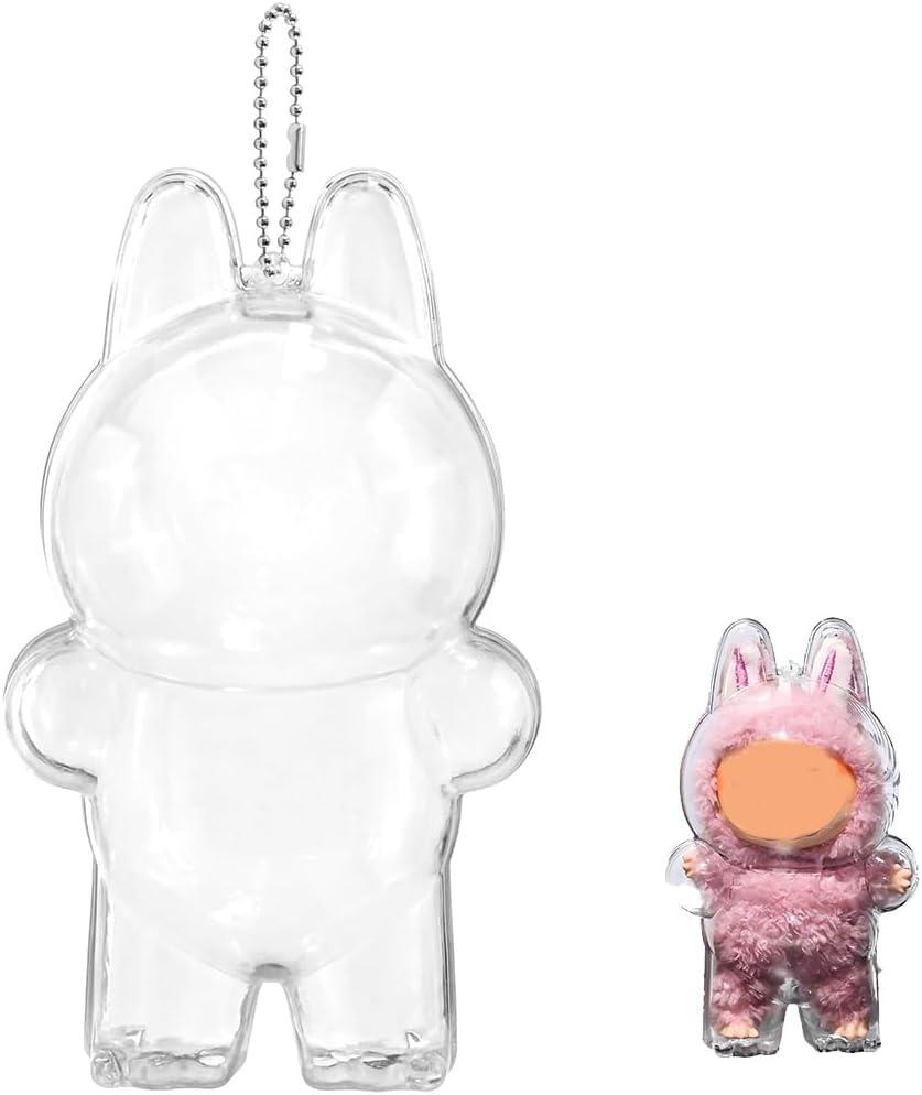 Protective Case for labubu, High Clear Standing Display Case Cover, Acrylic Display Box with Keychains (Doll Not Include)