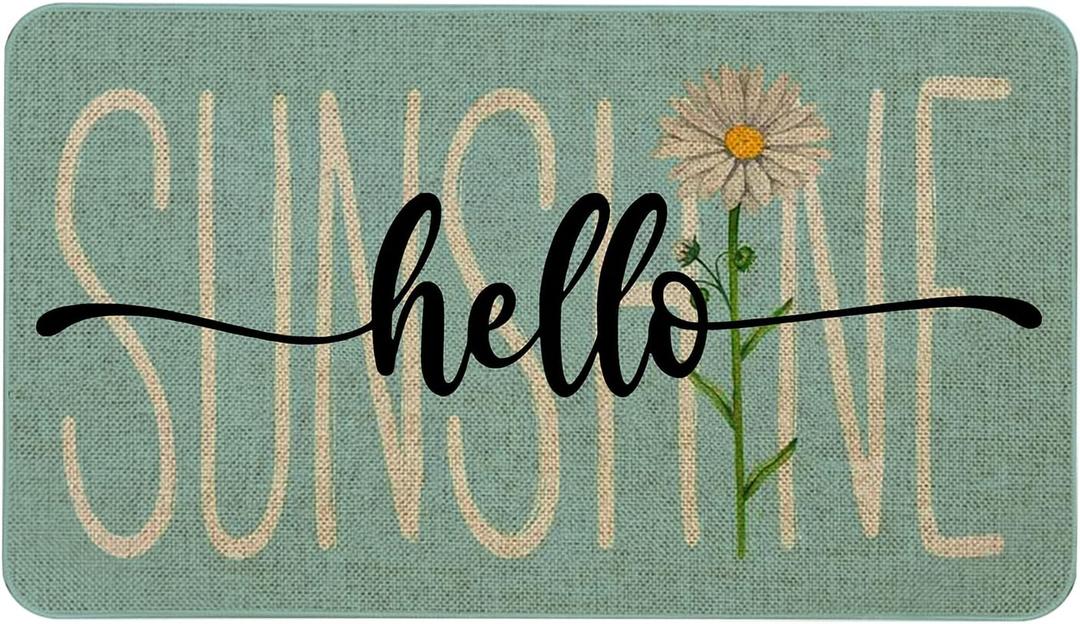 Roszwtit Spring Summer Door Mat 30 X 17 Inch Hello Sunshine Daisy Doormat Indoor Outdoor Entrance Floor Rug Non Slip Spring Summer Decor Rubber Mats (1'5" x 2'6" (Rectangular))
