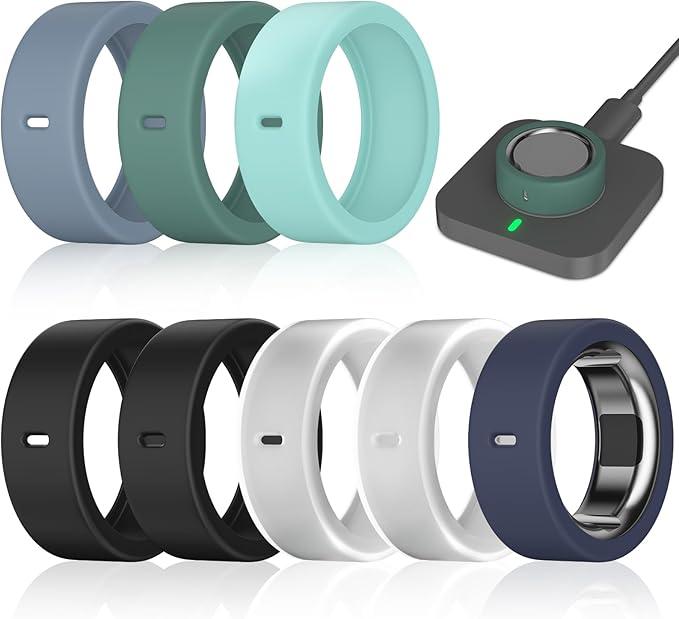 8 Pack Ring Cover Compatible with Oura Ring Gen 4/4 Ceramic, Oura Ring Gen 3 Horizon/Heritage, Support Charging with Cover on, Anti-Scratch Elastic Silicone Rings Protector for Men Women Working Out