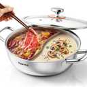 TOPWIT 3-Ply Construction 316 Stainless Steel Double-flavor Shabu Shabu Pot, 5.5QT Hot Pot with Divider, 11″ Dual Side Pot for Cooking, Hotpot for Induction Cooktop, Gas/Ceramic Cooktop, Hot Burner, 5.5 Quarts