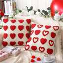 Mixweer 2 Pcs Valentines Day Throw Pillow Covers 18 x 18 Inch Love Heart Decorative Pillow Covers Soft Plush Faux Fur Valentines Cushion Pillowcase for Valentines Day Couch Sofa Home Decor Gift(Red)