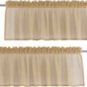 Brown Valances 2 Pieces Sheer Valences 18 inch Curtains Living Room Window Curtain Bedroom Kitchen Small Short Mini Curtain Panels Topper Rod Pocket 52"x18"