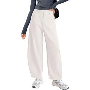 Womens Cotton Pants Casual Capri Baggy Wide Leg Trousers Palazzo Pants for Women with Pockets (Small, White)