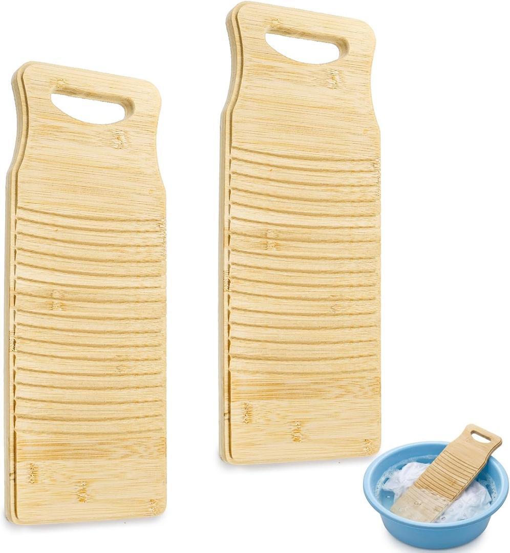 SOUJOY 2 Pack Washboard for Laundry, Bamboo Hand Washing Boards, Laundry Scrub Board with Hanging Hole for Small Delicate Clothes, Portable Washboard for Home, Dorm, Travel(15.7"x5.9"x0.7")
