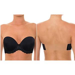 YANDW Strapless Lightly Padded Full Figured Coverage Bra Clear Back Multiway Invisible Straps Backless Brassiere for Women 75B