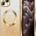 Hython for iPhone 11 Pro Max Case Clear Magnetic Glitter Phone Cases [Compatible with MagSafe] Full Camera Lens Protector Slim Gradient Sparkle Luxury Plating Shockproof Protective Cover Women, Gold