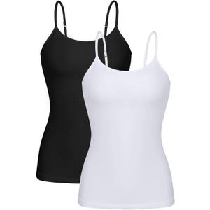 beautyin Cotton Camisole Tops for Women Shelf Bra Adjustable Spaghetti Strap Tank Top Basic Cami Undershirt (Small, White/Black 2 Pack)