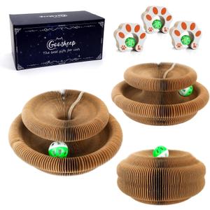Kitty Kurlz Accordion Magic Organ Cat Scratcher Toys for Indoor Cats - Cardboard Cat Scratching Board Ball Scratcher Pad 3 Pack
