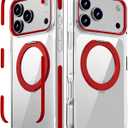 Magnetic for iPhone 17 Pro Max Case with 360 Spin Stand, Compatible with MagSafe, Military-Grade Protection, Detachable Strip, Anti-Yellowing Clear Phone Case for iPhone 17 Pro Max 6.9", Red