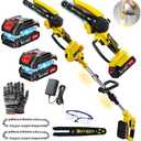 Dnveey Cordless Pole Saw Electric Tree Trimmer, 2-in-1 Polesaw & Mini Chainsaw with Extension, Includes 2x21V Batteries & Complete Kit for Pruning & Limbing