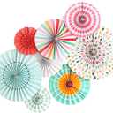 Hanging Paper Fans Party Set, Round Paper Fan Party Decoration, Set of 8 Decorative Flowers for Birthday Baby Boy Shower Graduation Wedding Classroom Dcor (Spring)