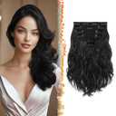 BARSDAR 12 Inch Wavy Black Clip in Hair Extensions - 6PCs Short Wavy Natural Black Clip in Hair Extensions for Women - Full Head Thick Soft Synthetic Hairpieces Daily Party Halloween