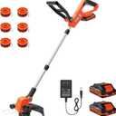 VARSK 20V String Trimmer Cordless, 12 Inch 2 in 1 Trimmer and Edger, Automatic Line Feed, Includes 2 X 2.0Ah Batteries/1 X Fast Charger/6 X Spare Spools, for Lawn, Garden, etc (Light Orange)