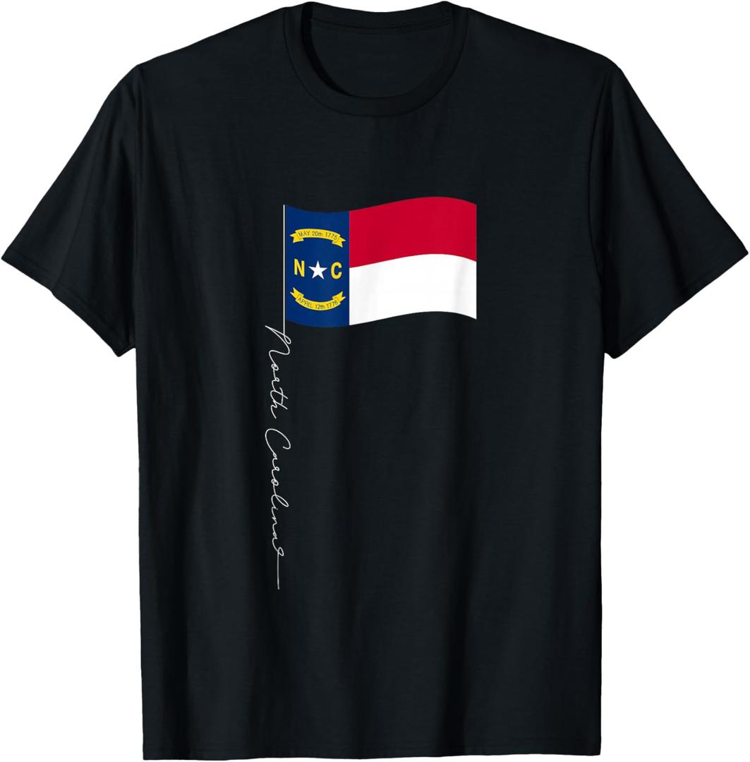North Carolina Signature Flag Pole - North Carolinian Flag T-Shirt (Black, XXL)