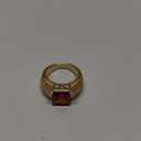 18K Yellow Gold Plated Silver Red Created Ruby Halo Ring For Women Fashion Cushion Cut Luxury Engagement Wedding CZ Ring Birthday Jewelry Gifts US Code 7