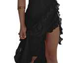 Ecirod Womens Spaghetti Strap High Slit Bodycon Maxi Dress Square Neck Backless Party Club Dresses (Medium, Black)