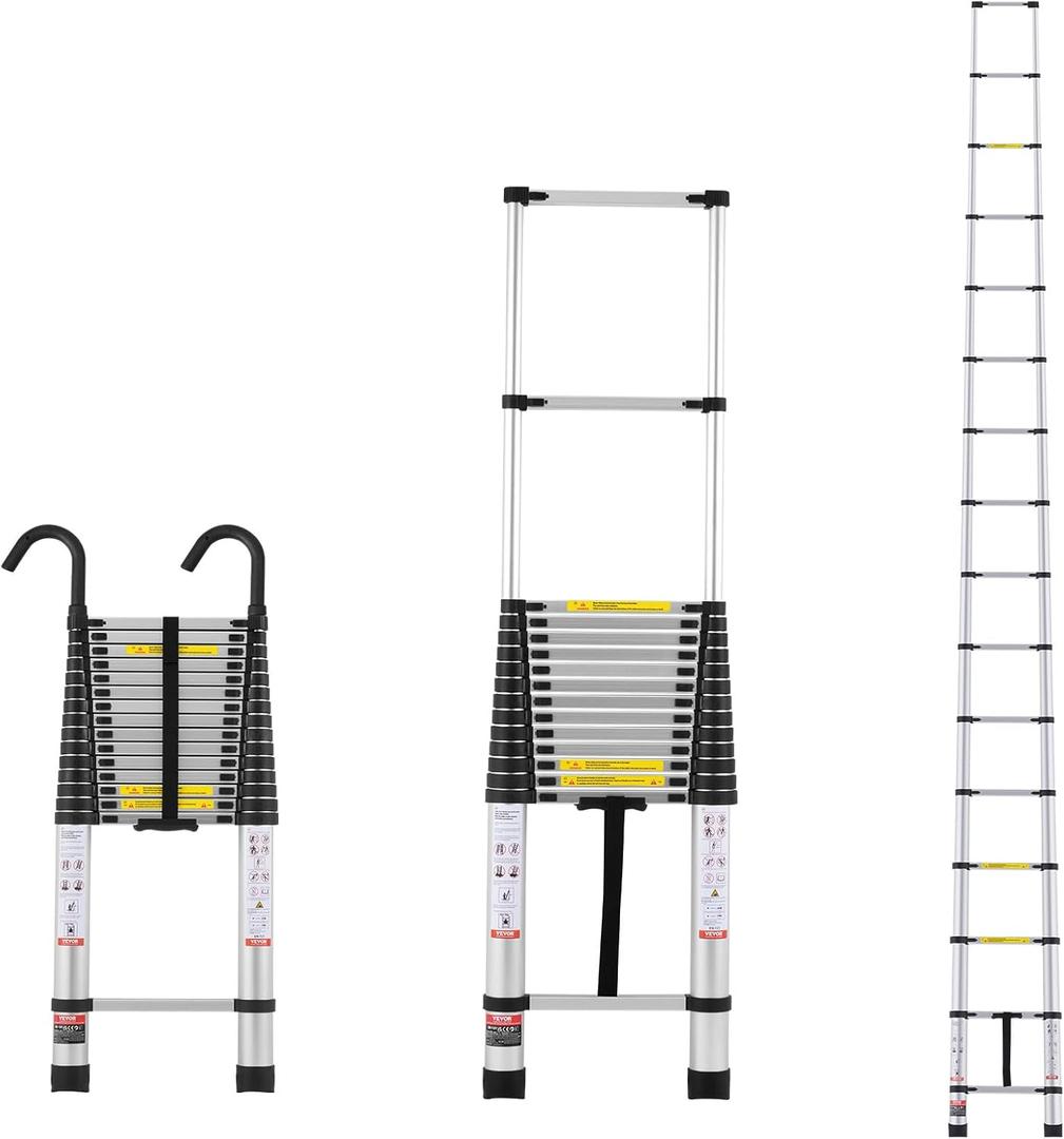 VEVOR Telescoping Ladder, 20.3FT Aluminum Lightweight Extension Ladder, Multi-Button Retraction Collapsible Ladder, 375 LBS Capacity with Non-Slip Feet, Portable Compact Ladders for Home, RV, Loft
