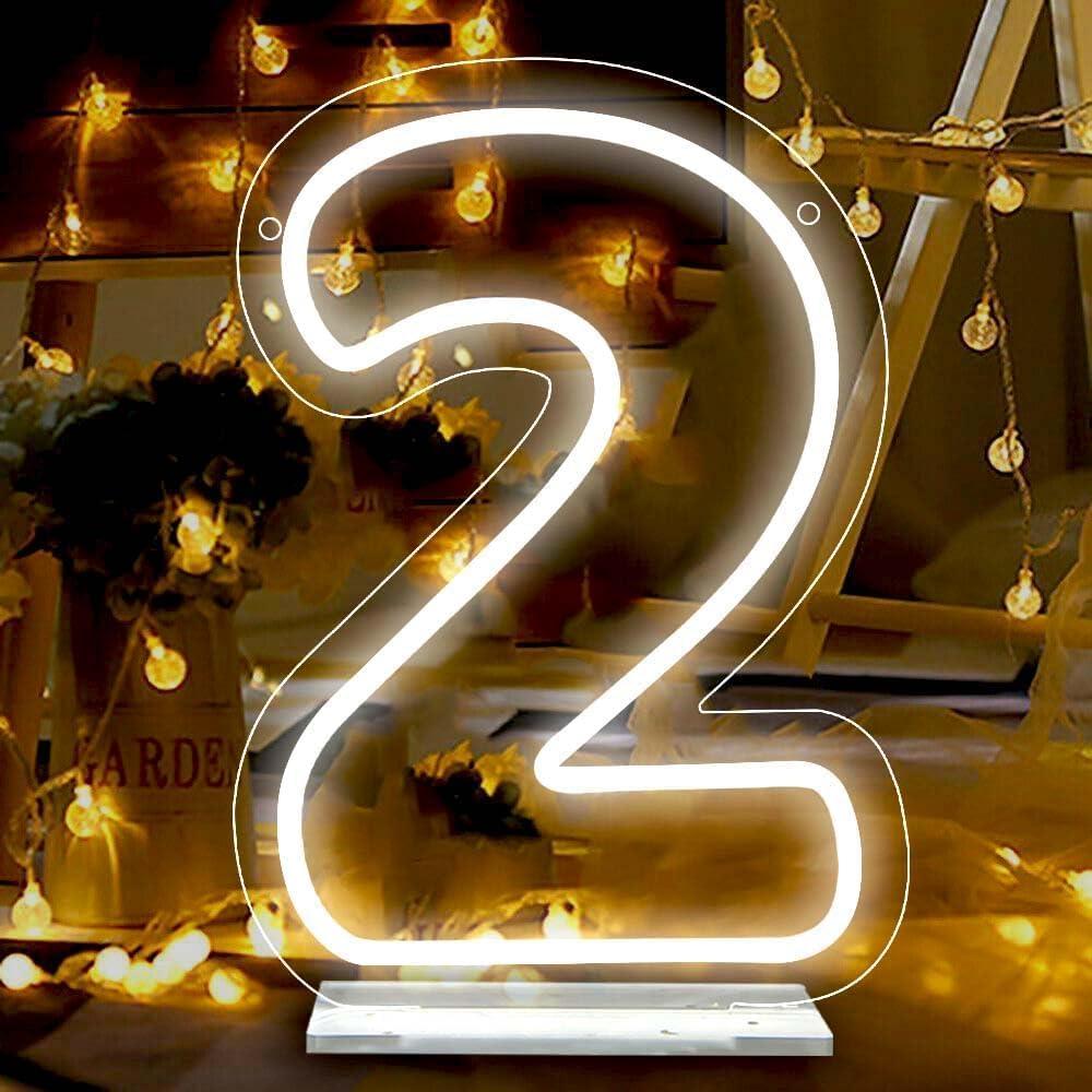 Number 2 Neon Sign,Led Light Up 2 Numbers Neon Lights for Wedding,Birthday,Party,Anniversary,Home Number Two Light, Number Light Decor,Bar Decor,Size 11.8 * 8.27 inchesJTLD104