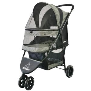 ROODO 3 Wheel Dog Pet Cat Stroller Best Lightweight Foldable Compact Portable Jogger All Terrain Travel Pet Gear Puppy Kitty Stroller for up to 30lbs Medium Small Dogs and Cats(Cationic ash)