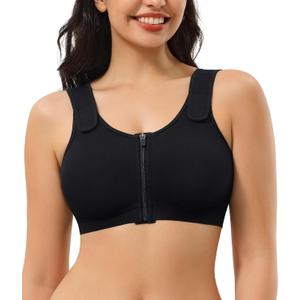 CYDREAM Zip Front Closure Wireless Bras for Women Full Coverage Post Surgery Compression Back Smoothing Comfort Adjustable (Large, Black)