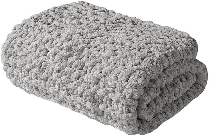 Madison Park Chenille Chunky Knit Handmade Throw Blanket, Luxuriously Soft Gift Blankets, Cottage Style Room Dcor, Lightweight & Breathable All Seasons Throw Blanket for Couch, 50" W x 60" L Grey