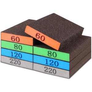 Romeda 8-Pack Sandpaper Block, Four Grits Per Pack 60/80/120/220, Washable and Reusable Handmade Sanding Sponge, Drywall Sandpaper Blocks for Wooden Drywall Sheetrock and Metal Glazing