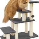 Pawque Dog Stairs & Cat Scratching Post Pet Steps for High Bed Couch, High-Strength Boards Hold up to 150 lbs for Indoor Small Cats Kittens Dogs Climbing Playing, 4 Combination Options, 4 Steps-Grey